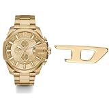 Diesel orologio da uomo Mega Chief in acciaio inossidabile color oro e orecchini, set