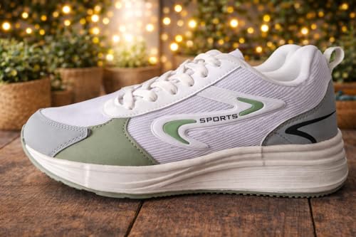 Image of Men's High Top Sports Shoes, White and Grey, Mesh and Synthetic, Lace-Up Running Trainers with EVA Cushioning, Water Resistant, All Weather Grip