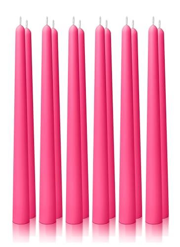 Homeology 12pk 10" Classic Taper Candles, Hot Pink, 7-8 Hours Long Burning, Unscented Tall Candlesticks