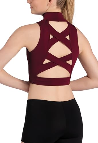Balera Crop Top with Criss-Cross Straps for Girls & Women Perfect for Dance Black Cherry