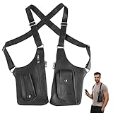 BIFENGSHUNCAI Double Shoulder Armpit Bagm, Mens Leather Shoulder Holster Bag with Anti-Theft Hidden Adjustable Strap Holster, Multi-Pocket Outdoor Water Resistant Crossbody Pack (Black)