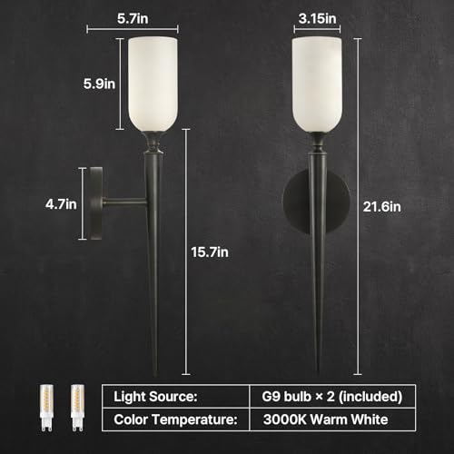 HONIEGG 21.6" Alabaster Sconces Set of 2, Antique Oil Rubbed Bronze Brass by HONIEGG - Used condition - Image 5