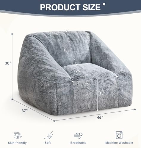 Image of Hobestluk Bean Bag Chair Plush Accent Chair Armrest Living Room Adult Grey
