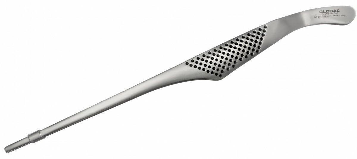 Global Utility Tong, 30cm. Stainless steel CROMOVA 18. Ergonomic hygienic handles. Dimple pattern for slip-resistant grip. Made in Japan