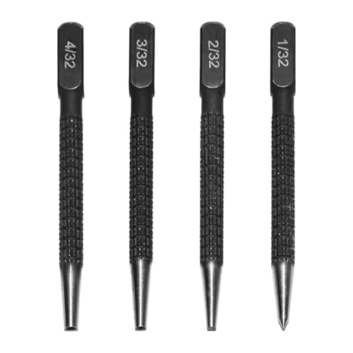 4Pcs Centre Punch Set, Positioning Punch Set Nail Punch Kit for Drilling and Marking Tools, Drilling Marking Positioning Punch for Metal Wood 1/32, 2/32'', 3/32,4/32''