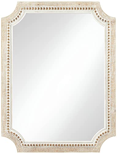 Noble Park Favreau Rectangular Vanity Decorative Accent Wall Mirror Rustic Farmhouse Beaded Scalloped Border Natural Gray Wood Frame 27 1/2" Wide Bathroom Bedroom Living Room Home Office #TOP1
