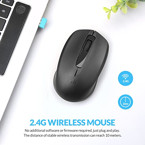 Rii Ratón inalámbrico para Laptop, Mouse óptico USB inalámbrico Mini Mouse óptico 2.4G 1000 dpi para computadora de PC con Nano Receptor para Escuela, niños, Oficina, hogar