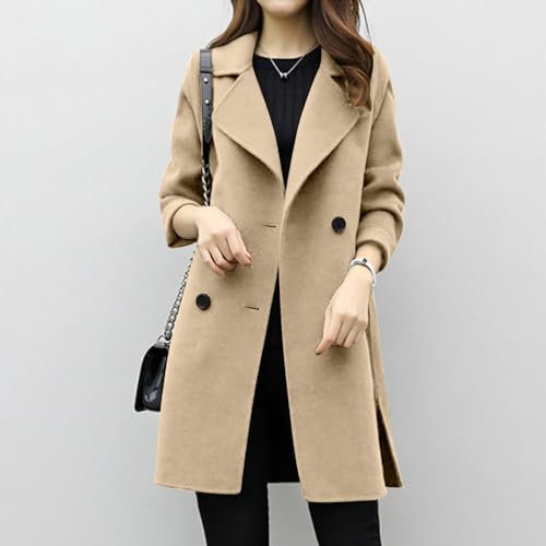 Chaqueta Mujer Invierno Rebajas,Blazer Color Sólido Traje Lana Abrigo Mujer Largo Slim Fit Cardigans Elegante Otoño Invierno Clásico Doble Botonadura Gabardina Moda Trench Casual Cómodo Parka Mujer - imagen 2