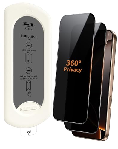 Image of 2 Pack 360 Degree for iPhone 14 Pro Max Privacy Screen Protector, 4-Way Private Anti-Spy Tempered Glass Film with Auto Alignment Dust Free Bubble Free, Anti-Scratch, 9H Hardness, Easy Install
