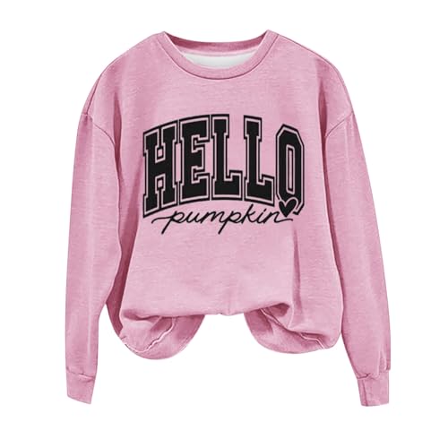 Moletom feminino de Halloween com estampa de abóbora de manga comprida, gola redonda, pulôveres solt