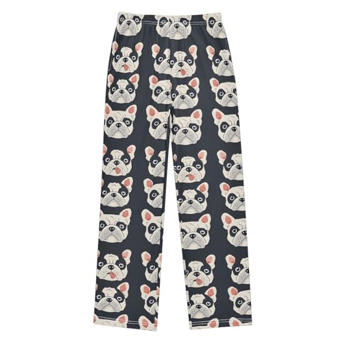 ALAZA Sweet Cute Seamless Repeat Bulldog Dog Puppy Pet Pajamas Bottoms with Pockets Comfy Pjs Sleepwear Elastic Waistband Pajamas Pants Lounge Pants for 6-14 Years