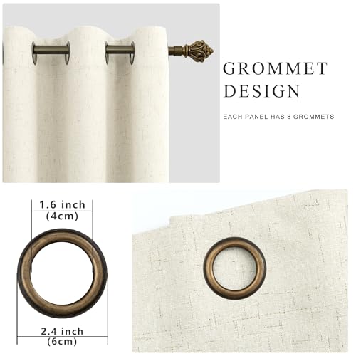 Image of 100% Blackout Linen Textured Curtains for Bedroom Full Light Blocking Room Darkening Bronze Grommet Window Drapes Thermal Insulated Energy Efficient Home Decor 52x72 Natural (2 Panels)