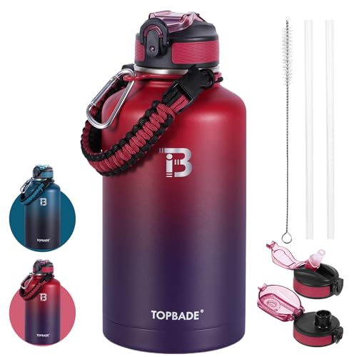 Image of TOPBADE 32oz Insulated Water Bottle with Straw Lid & Spout Lid & Paracord Handle, Stainless Steel Water Bottle Wide Mouth, Double Wall for Women Men Gym Fitness Outdoor