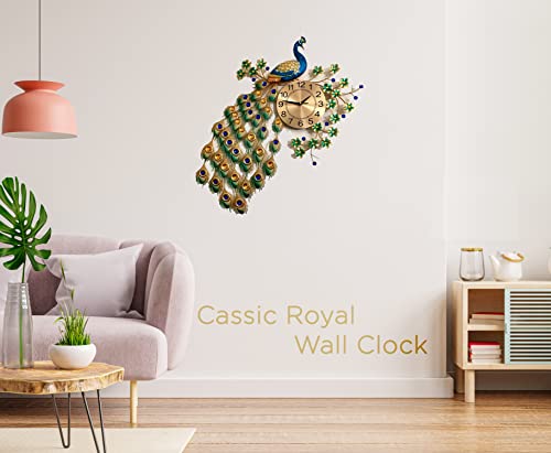 Image of Luxury Peacock Wall Clock Large 85X55 CM Fancy Modern Art Decor | Decorative WallClocks for Living Room Non-Ticking Silent-10 inch Metal Dial | Elegant Crystal Beautify Style | Peacock-Bird Branch