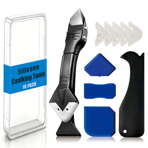 Caulking Tool Set, Silicone Tool Kit for Caulk Removal and Finishing, Multi-Edge Smoother and Remover with Stainless Steel Head for Bathroom, Kitchen and Window Sealing