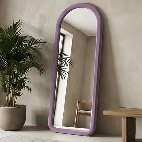 NEUWEABY Full Length Mirror 56"x20" Arch Floor Mirror with Stand Arched Full Body Mirror Standing Hanging or Leaning Against Wall for Bedroom Flannel Wrapped Wooden Frame Purple