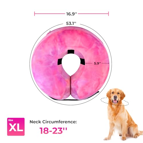 Image of Dog Cone, Uadonile Inflatable Cone Collar for Dogs and Cats, Dog Neck Collar Recovery E-Collar Alternative After Surgery, Elizabethan Collar for Dogs Recovery(Tie-dye Rose Purple, XL)
