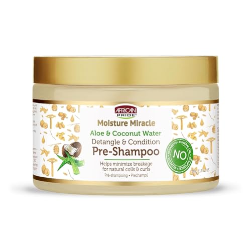 African Pride Moisture Miracle Aloe & Coconut Water Pre-Shampoo 12 oz Detangle & Condition Treatment for Curly Coily & Natural Hair Helps Soften Hydrate & Reduce Breakage
