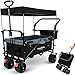 Produktbild deluxe4home® Bollerwagen Faltbar mit Dach Schwarz/Grau I Mit Vollgummireifen & Bremsen I Handwagen Transportwagen 100L I Campingwagen Trolley bis 120kg I Drehbarer Griff