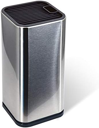 Stainless Steel Universal Knife Block Holder with Slots for Scissors or Sharpening Rod, Space Saver Knife Storage, Detachable for Easy Cleaning, Square Knife Holder For Safe