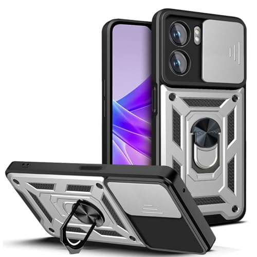 UPLAI Funda para OPPO A57s/OPPO A77 5G/OPPO A57 4G/5G, Ultra Delgado Antigolpes Armadura Carcasa con Deslizar Cámara Cover y Soporte Anillo Magnética, PC+TPU Duradero Estuche Caso.Plateado
