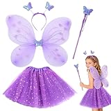 FCXVXCL Disfraz de Hadas Niña Conjuntos Disfraces de Mariposa Brillantes Alas Hada Disfraces Alas Ángel con Varita Mágica y Diadema Regalo para Cumpleaños o Carnaval Púrpura