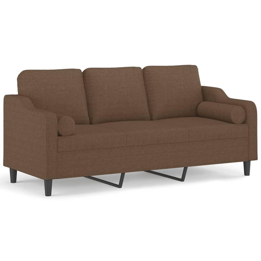 Sofa 3-osobowa, brązowa, szerokość siedziska 180 cm, obicie materiałowe, nowoczesne wzornictwo, metalowy stelaż, zdejmowane poszewki na poduszki, do salonu, przytulna