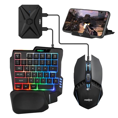 Image of Frontech 4-in-1 Gaming Combo | RGB 35-Key Keyboard + 3200 DPI Mouse + BT 5.4 Converter + Foldable Mobile Holder | Anti-Ghosting | Wired Setup for Android Gaming (KB-0008PC)
