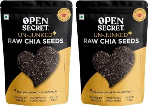 Image of Open Secret Premium Chia Seeds | 200g | Raw Handpicked Chia Seed for Eating, Healthy Snacks, Rich in Protein & Fiber with Omega - 3 & Antioxidants, Un-Junked Power Pack (Pack of 2)