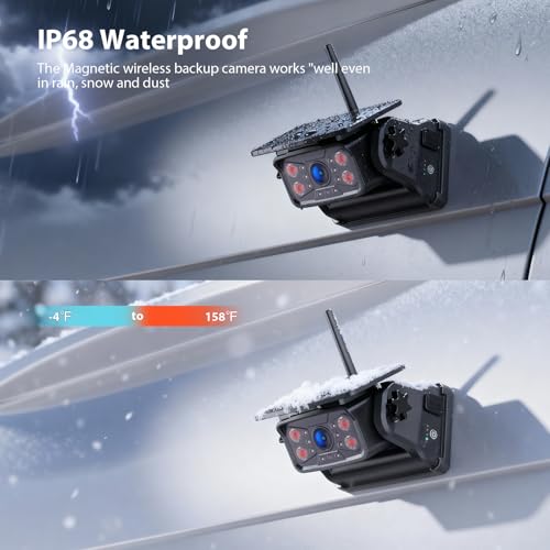 Image of 3 Magnetic Solar Wireless Backup Cameras HD 1080P 7 inch DVR Monitor, RV Rear View Side View Cameras for Fifth Wheels RVs Horse Trailer Trucks, Built-in 9600mAh Solar Battery, BS703