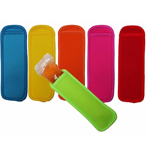 Popsicle holders - Ice Pop Sleeves - Bright Colors Neoprene Freezer Insulator For Ice Cream Bags - Pack of 6