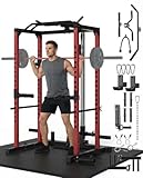 ExploreHorizon All-in-1 Power Cage with Pulley System, 1200LBS Multi-Functional Squat Rack for Home Gym, Weight Cage Includes LAT Pulldown, Dip Bars and More Attachments