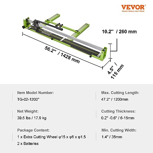 VEVOR Manueller Fliesenschneider 1200 mm (47 Zoll) für Boden- & Wandfliesen aus Porzellan/Keramik – Inkl. Laserführung & Zusatz-Schneidrad