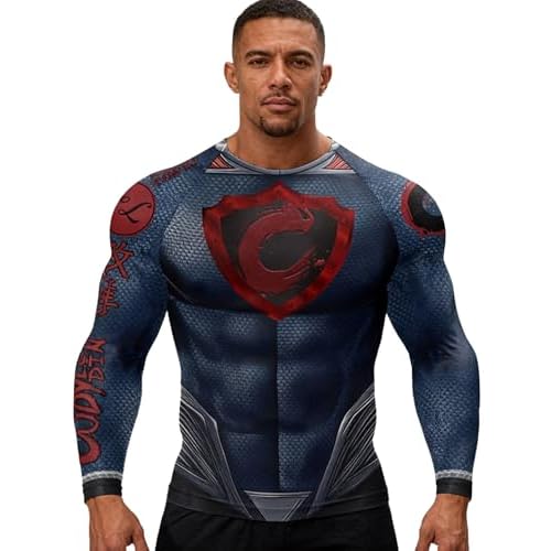 Men's Compression Long Sleeve Sports Tops Printing Undershirts Baselayer Athletic Running T-Shirts Cool Dry Workout Shirts