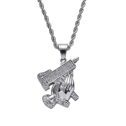 Moca Jewelry Hip-Hop - Colgante de pistola de mano de acero inoxidable con cadena de diamantes de imitación para hombres y mujeres, Metal, circonita Cover