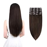 Winsky Clip in Remy Human Hair Extensions 130g 8pcs 20clips Full Head Soft Straight Thick Hair Clip in Extensions for Women (14inch, Dark Brown #2 Color)