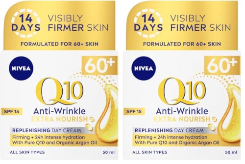 Image of NIVEA Q10 Anti-Wrinkle 60+ Extra Nourishing Day Cream SPF15 (50ml), Deeply Restoring Anti Wrinkle Face Cream for Intense Hydration, Reduces Wrinkles and Firms Skin, Dry Skin Face Moisturiser