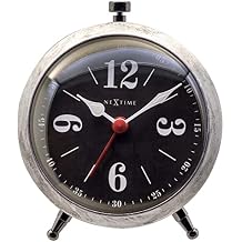 NEXTIME Harvey 4-Inch Metal Alarm Clock Black with Silver