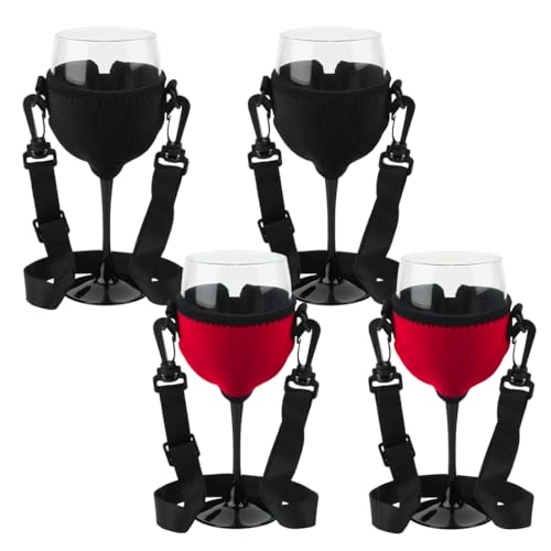 SGERUFZ 4 Soporte para Copas de Vino para Colgar, Colgador de Copas Ajustable, Porta Copas de Neopreno, Cuelga Copas para Fiestas y Eventos