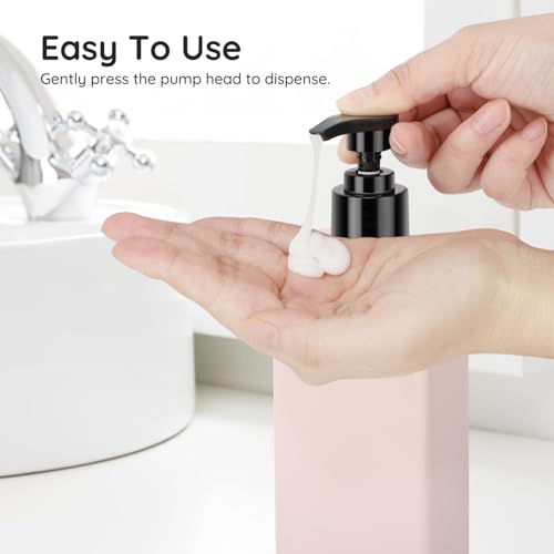 Image of Segbeauty 16.9oz Soap Dispenser Refillable, 2pcs Pink Shower Lotion Bottles with Labels, 500ml Plastic Square Shampoo and Conditioner Bottles for Bathroom, Empty Hand Dish Soap Dispenser for Kitchen
