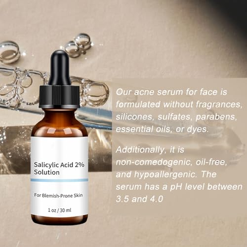 Grospe 2% Salicylic Acid Serum,Salicylic Acid Serum for Acne Blackhead & Spot Pore Minimizer Acne Reduces Excess Oil Active Skin Repair For Acne Prone Sensitive Skin Care 1 Fl Oz