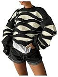 GORGLITTER Women's Neon Knitted Oversized Loose Sweaters Fall Trendy Long Sleeve Crew Neck Chunky Pullover Sweater Tops Black Large