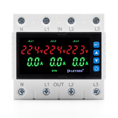 Image of LEYDEN LE-VAPTP 63A Three Phase Voltage & Overload Protector | Adjustable Under /Over Voltage & Over Current Protection | 1-999 Sec Power-On & Recovery Delay | Phase Sequence | Password Protection