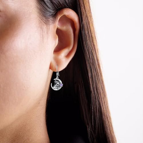 Amethyst Skull Dangle Earrings Sterling Silver for Women, Gothic Rose and Skull Moon Earrings Halloween Jewelry Christmas Birthday Gifts2