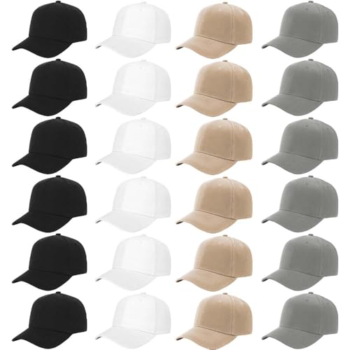 Image of ZH 24 PC Blank Baseball Caps Adjustable Back Strap Plain Baseball Cap for Trucker Men Women Wholesale Bulk Baseball Caps