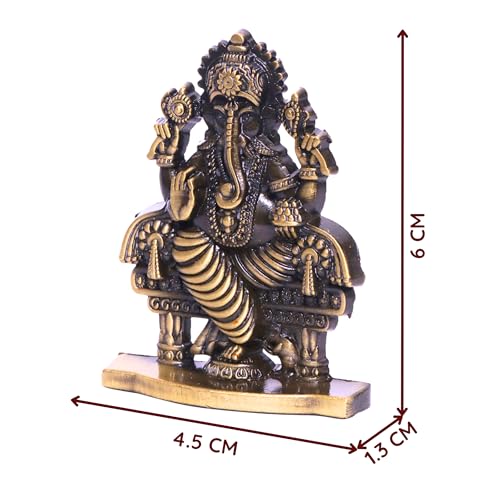 Image of anciently Ganesh Idol for Car Dashboard | Vinayagar Idol for Car Dashboard, Metal, 1 Piece (Brass Colour)