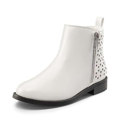 DREAM PAIRS Girls Ankle Boots Kids Fashion Booties with Glitter Stars Side Zipper Low Heels Warm Shoes for Toddler/Little Kid/Big Kid 11 Little Kid White