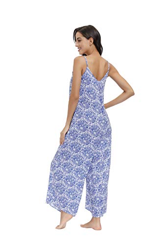 Image of BUENOS NINOS Women's V Neck Floral Maxi Dress Boho Printed Adjustable Spaghetti Strap Ethnic Beach Long Dress with Pockets