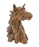 Deco 79 Teak Wood Horse Handmade Decorative Sculpture Head Home Decor Statue with Layered Woodchip Pieces, Accent Figurine 10' x 18' x 24', Brown