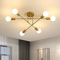 Kiwaezs lámpara de techo, lampara techo Industriales Vintage, lamparas de techo salon Dorada, 6 Luces lampara techo dormitorio Sputnik, E27 lámpara techo para Dormitorio, salon, Cocina (Sin Bombilla)